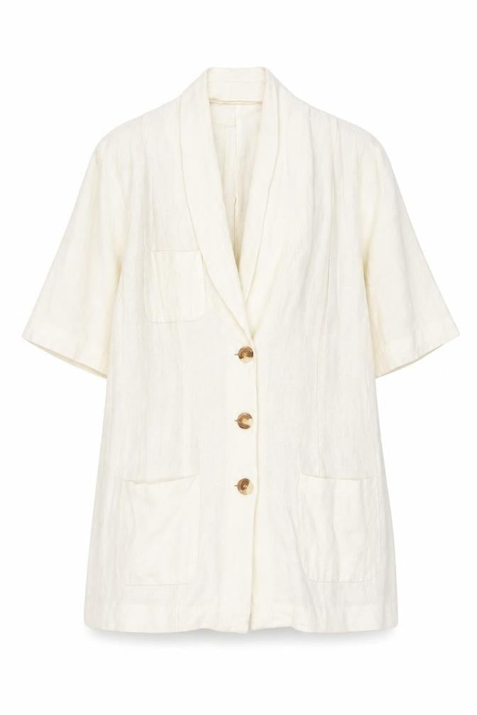 Wallis Womens Ivory Linen Blend Short Sleeve Shawl Collar Suit Jacket Size 12