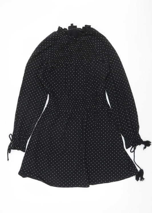 Topshop Petite Black Polka Dot A-Line Dress Size 8
