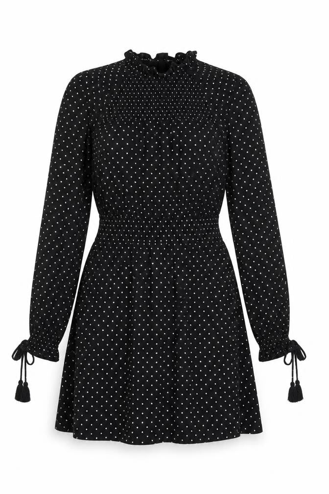 Topshop Petite Black Polka Dot A-Line Dress Size 8