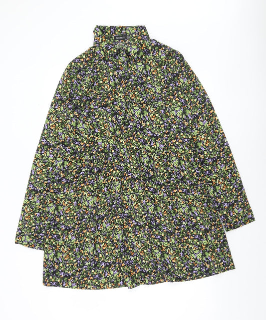 Boohoo Women's Multicoloured Floral High Neck Long Sleeve Shift Dress Size 10