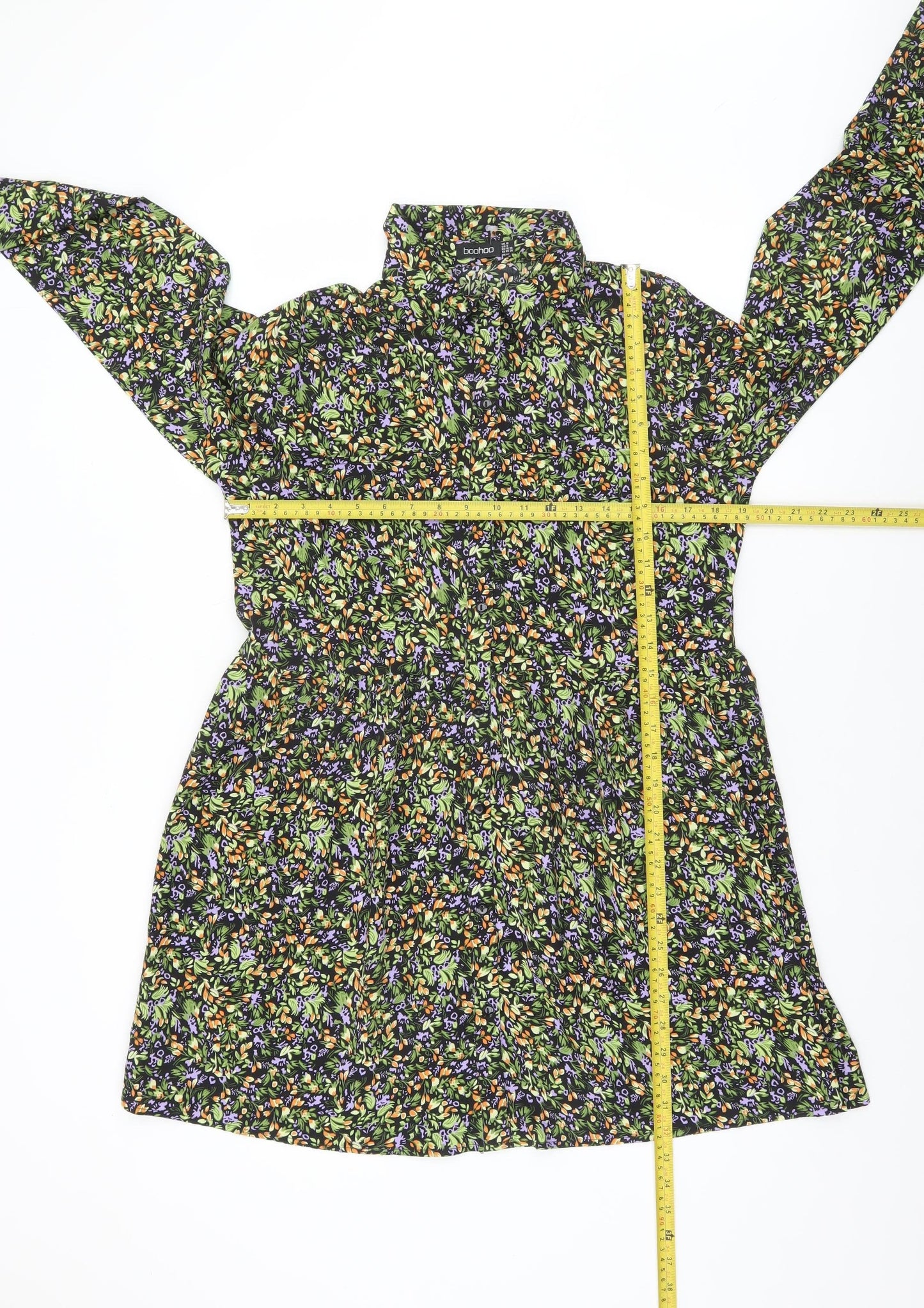Boohoo Women's Multicoloured Floral High Neck Long Sleeve Shift Dress Size 10