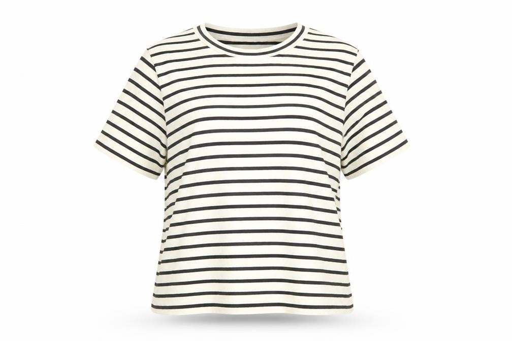 Mango Women’s Black & White Striped Cotton T-Shirt Size S