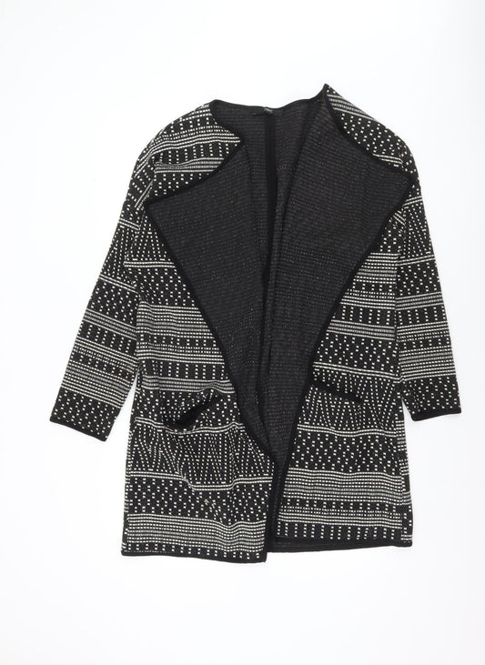 Next Womens Black Geometric Knit Open Jacket Size 10