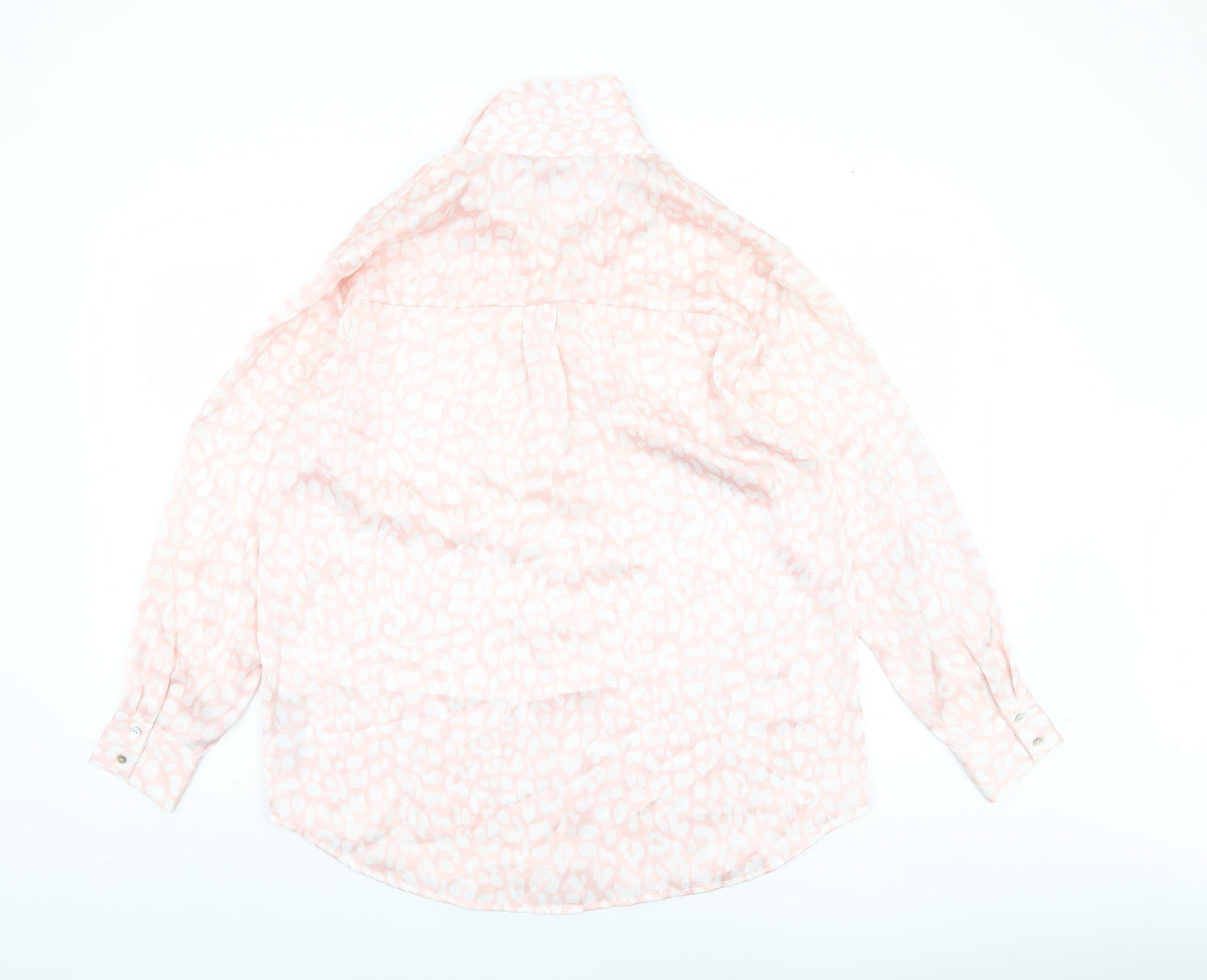 ZARA Womens Pink Animal Print Long Sleeve Button-Up Blouse Size M