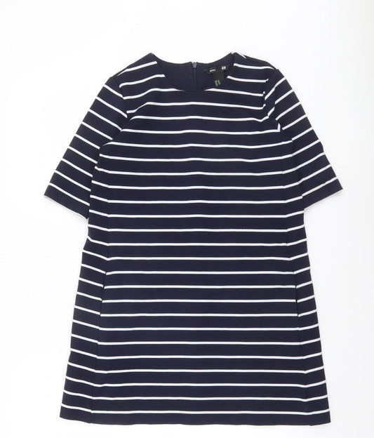 H&M Women Blue White Striped Shift Dress XS