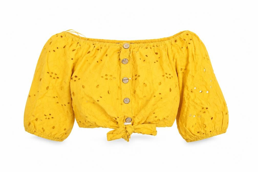 Alk Casual Women’s Yellow Off Shoulder Cropped Cotton Blouse Size 10