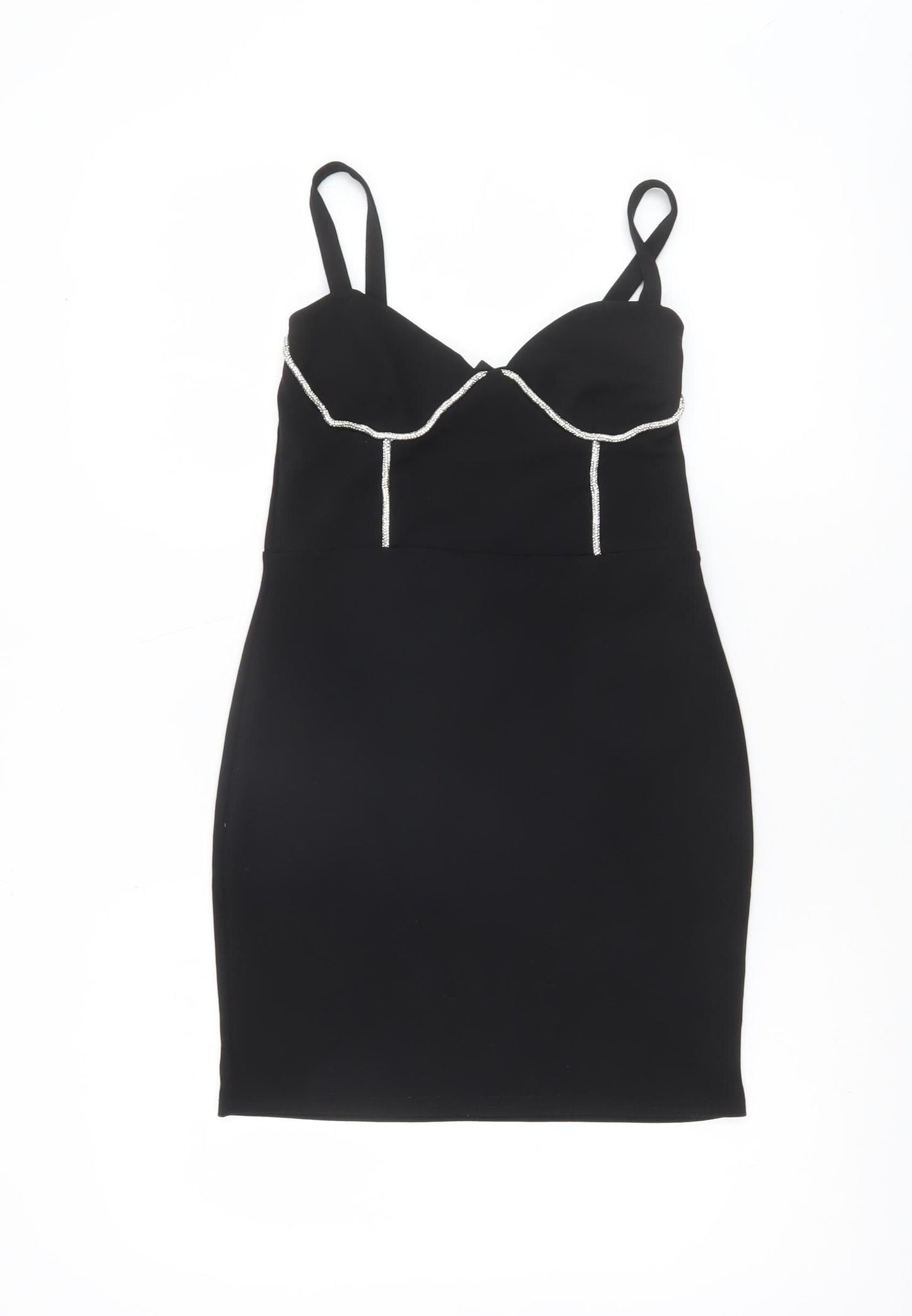 Boohoo Women’s Black Size 8 Bodycon Beaded Short Party Dress