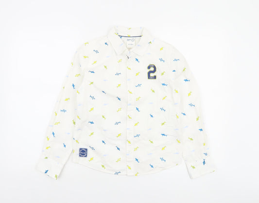 Max Boys White Shark Print Long Sleeve Cotton Button-Up Shirt 9-10 Years