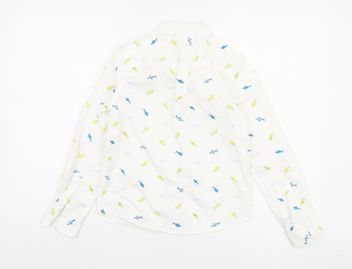 Max Boys White Shark Print Long Sleeve Cotton Button-Up Shirt 9-10 Years
