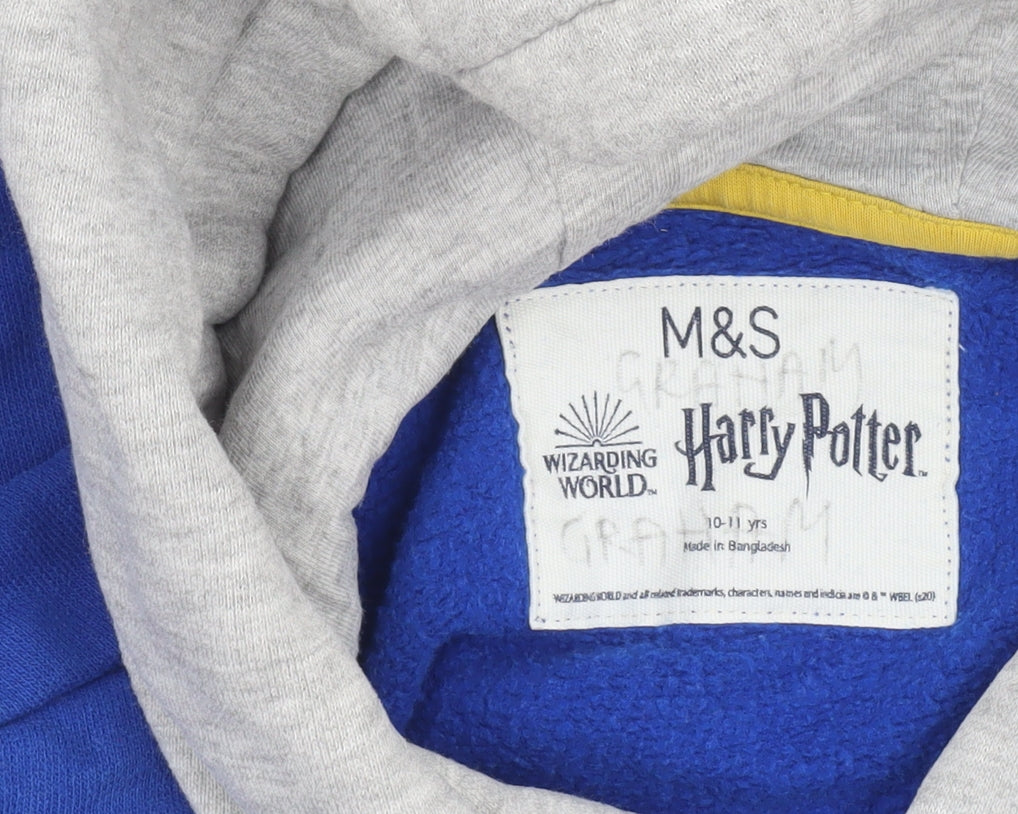 Marks and Spencer Boys Blue Harry Potter Hogwarts Pullover Hoodie 10-11 Years