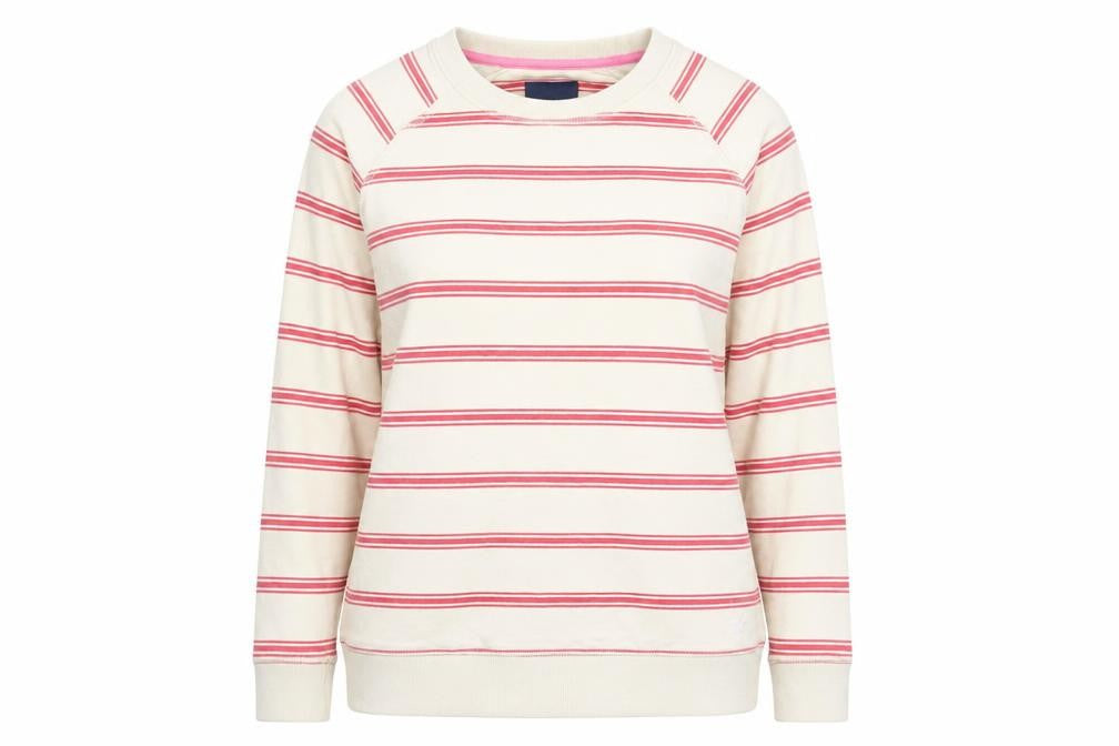 Crew Clothing Beige Red Stripe Cotton Pullover Sweatshirt Size 10
