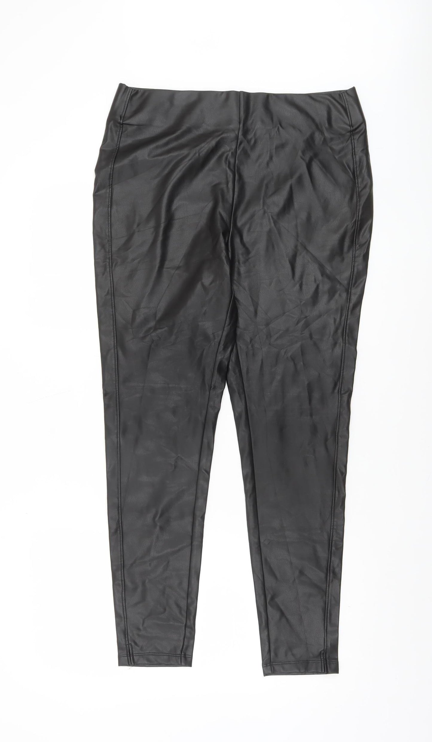 Dunnes Women’s Black Faux Leather Stretch Leggings Size 14