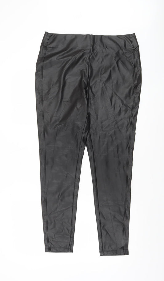 Dunnes Women’s Black Faux Leather Stretch Leggings Size 14