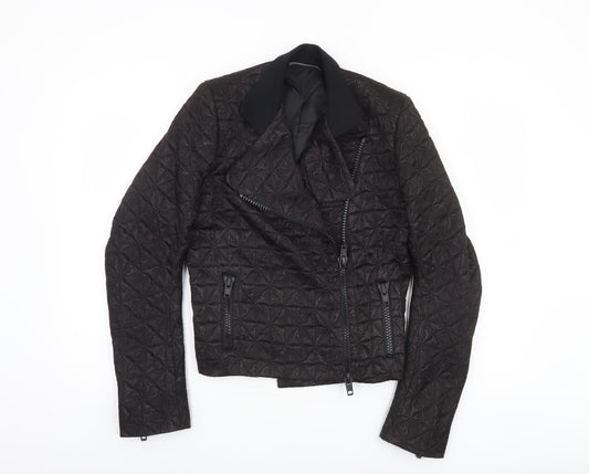 Zambesi Womens Black Quilted Biker Jacket Size 10 Lined Zip Detail