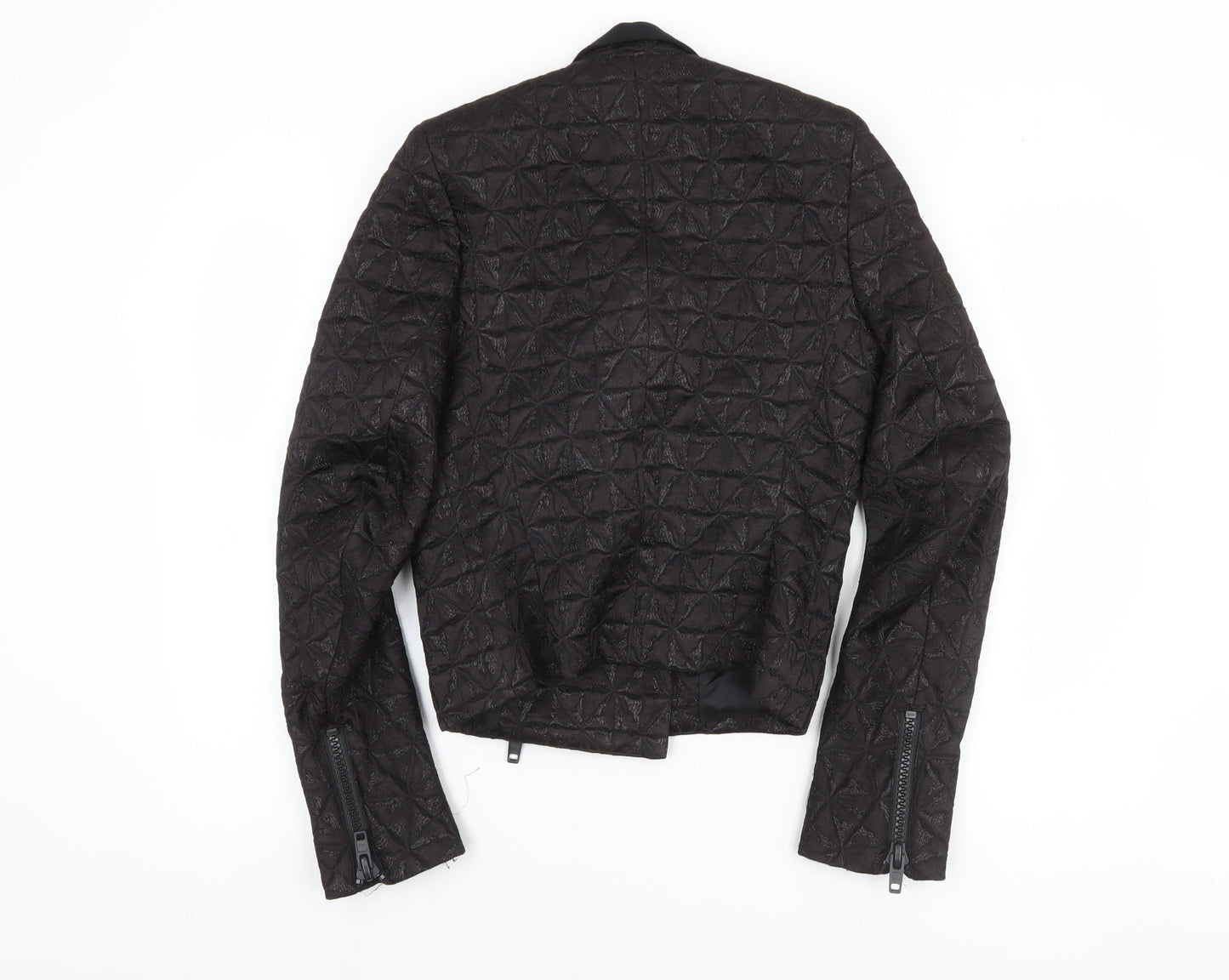 Zambesi Womens Black Quilted Biker Jacket Size 10 Lined Zip Detail