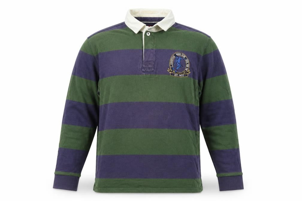 J.Hampton and Sons Men's Green Striped Rugby Sweatshirt L Cotton Classic