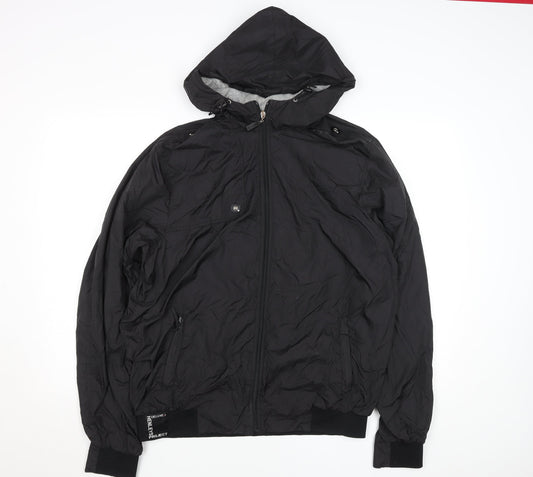 Henleys Men's Black Hooded Bomber Jacket Size L Full Zip Polyester