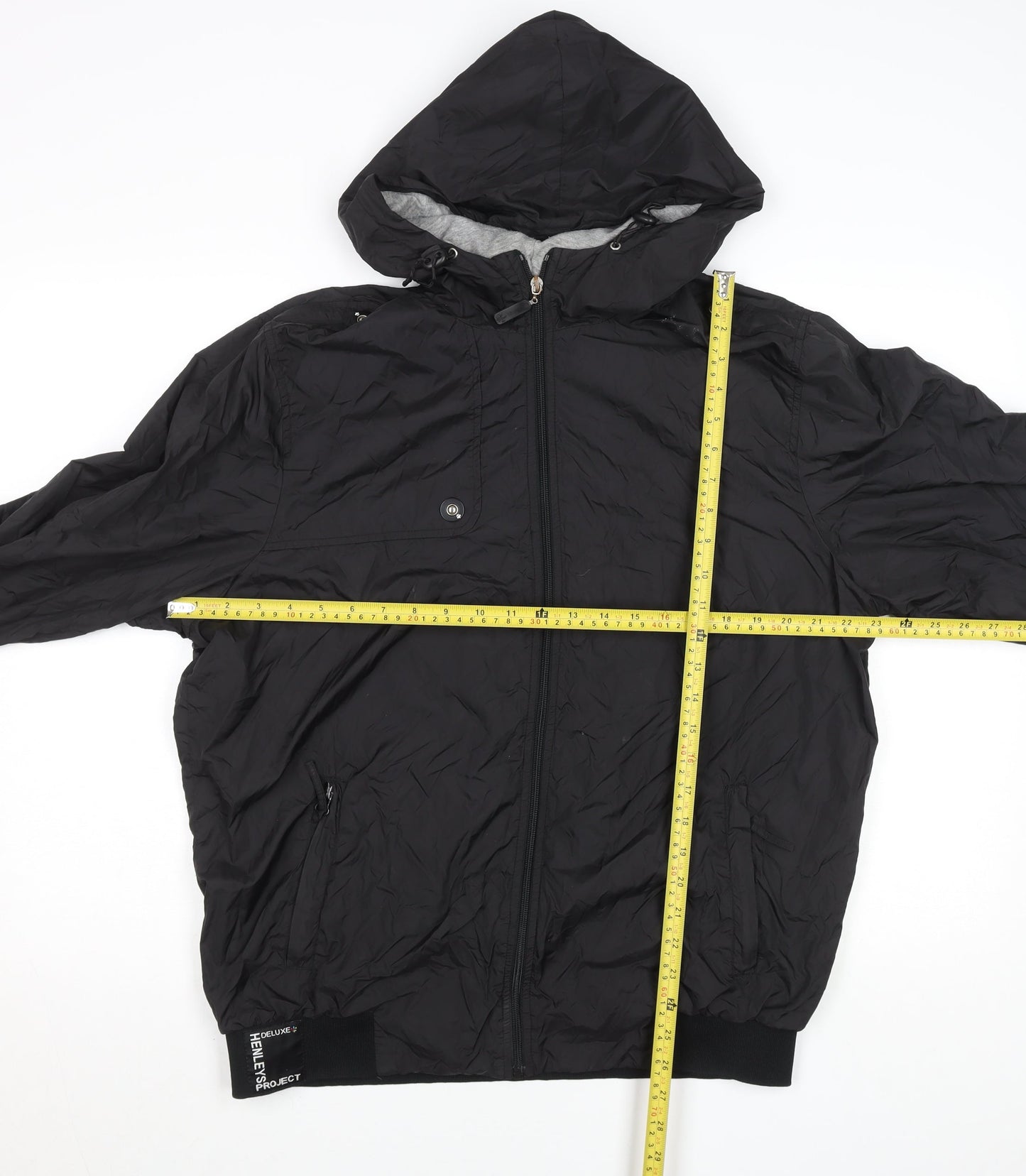 Henleys Men's Black Hooded Bomber Jacket Size L Full Zip Polyester