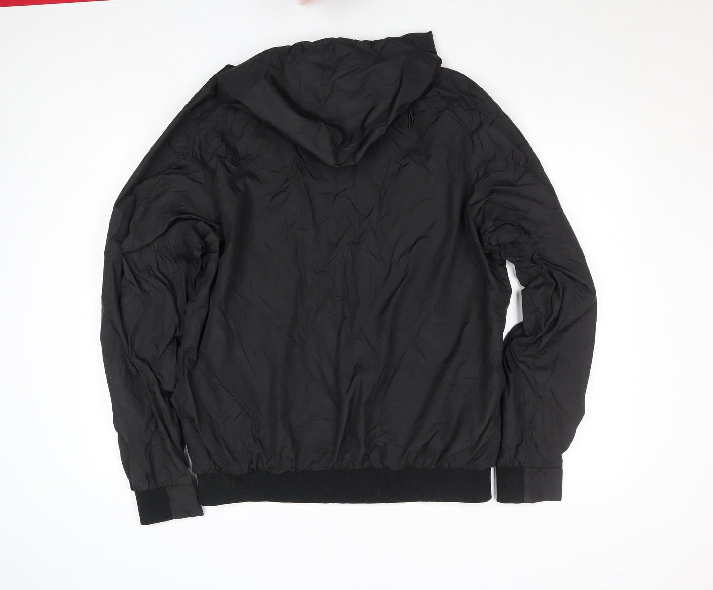 Henleys Men's Black Hooded Bomber Jacket Size L Full Zip Polyester