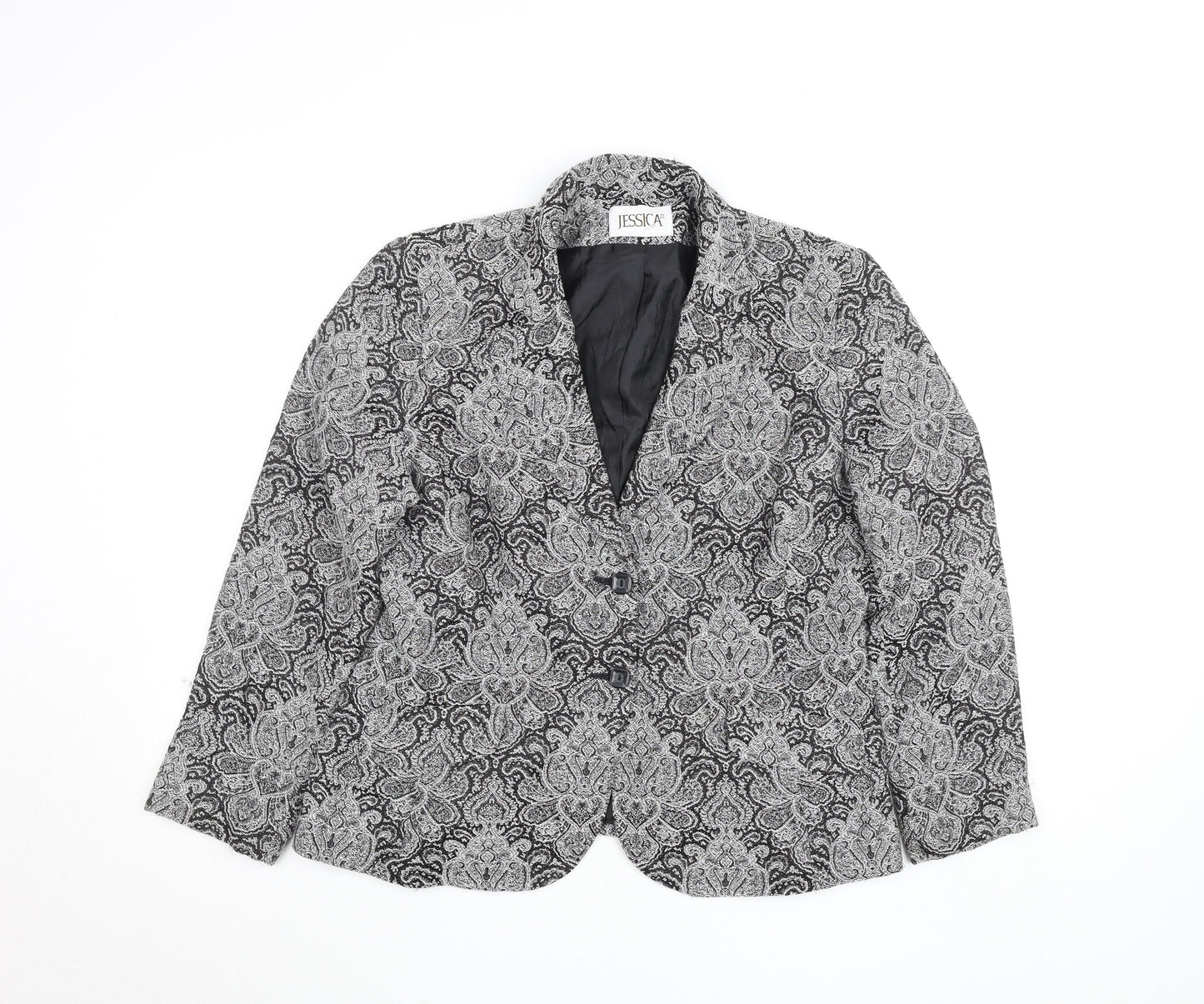 Jessica Women’s Black Paisley Cotton Blend Lined Blazer Size 12