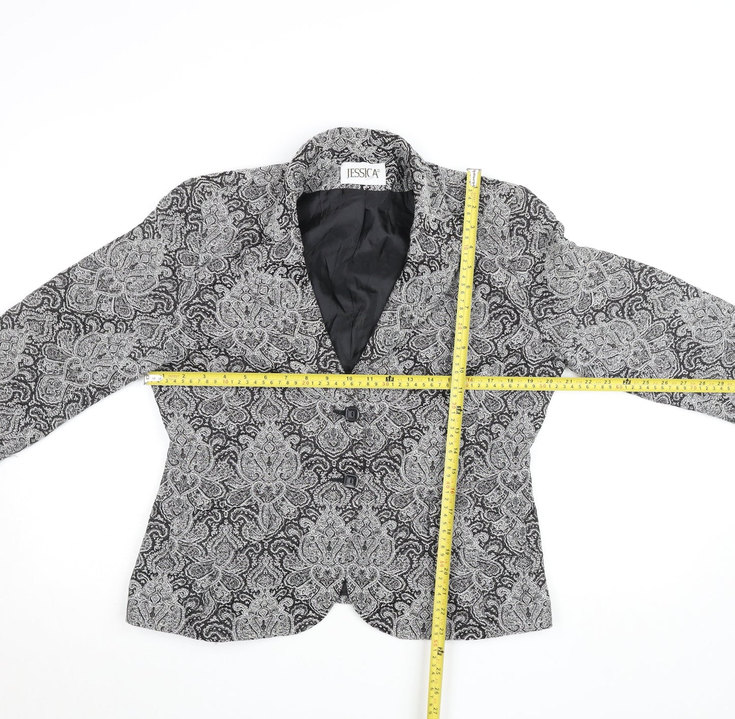 Jessica Women’s Black Paisley Cotton Blend Lined Blazer Size 12