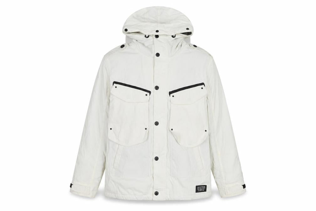 Nickelson Women White L Hooded Parka Jacket Lined Buttoned Pockets