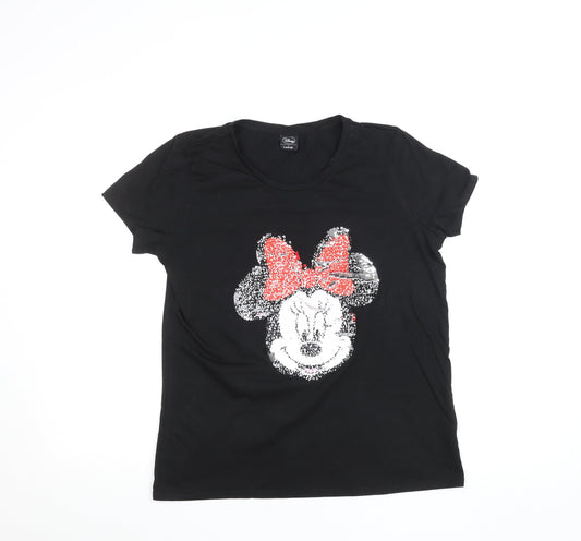 Disney at George Womens Black Minnie Mouse Sequin T-Shirt UK 14