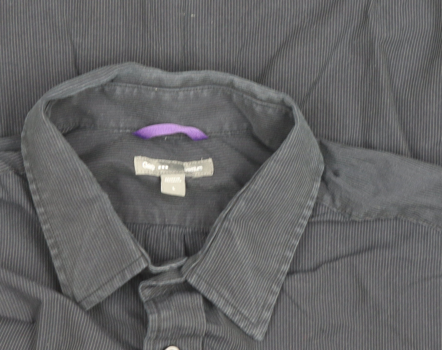 Gap Men's Black Striped Long Sleeve Regular Fit Cotton Shirt L