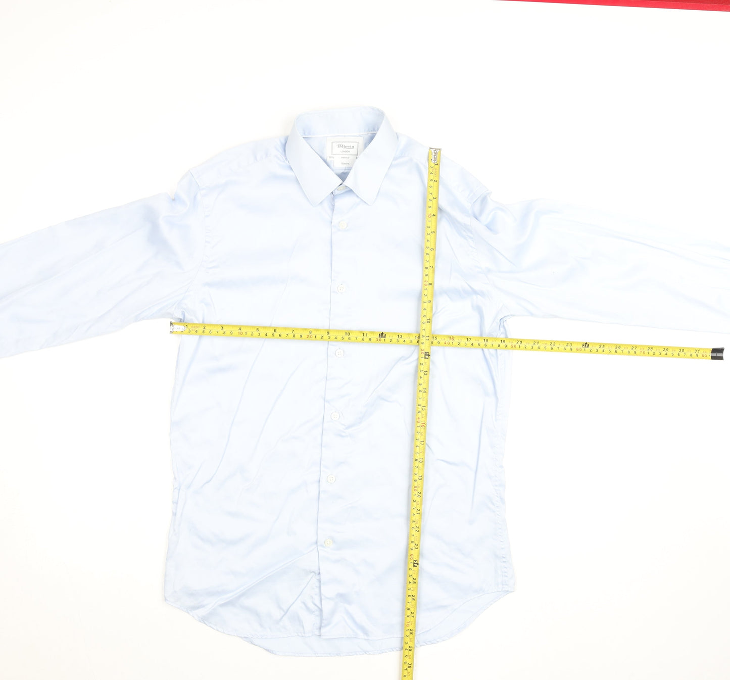 T.M.Lewin Men’s Blue Slim Fit Long Sleeve Cotton Button-Up Shirt 15.5”