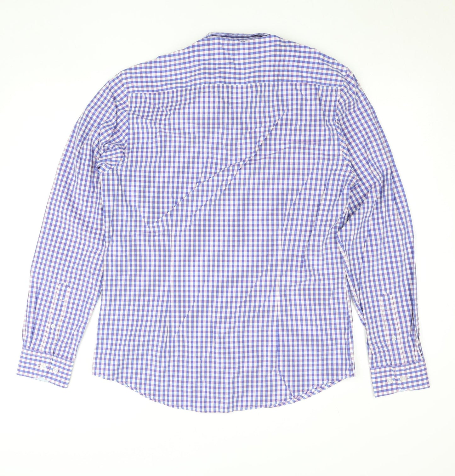 Outrage Men's Blue Check Cotton Long Sleeve Button-Up Shirt L