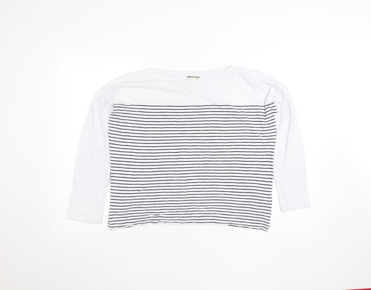Whistles Women White Striped Long Sleeve Cotton T-Shirt Size S