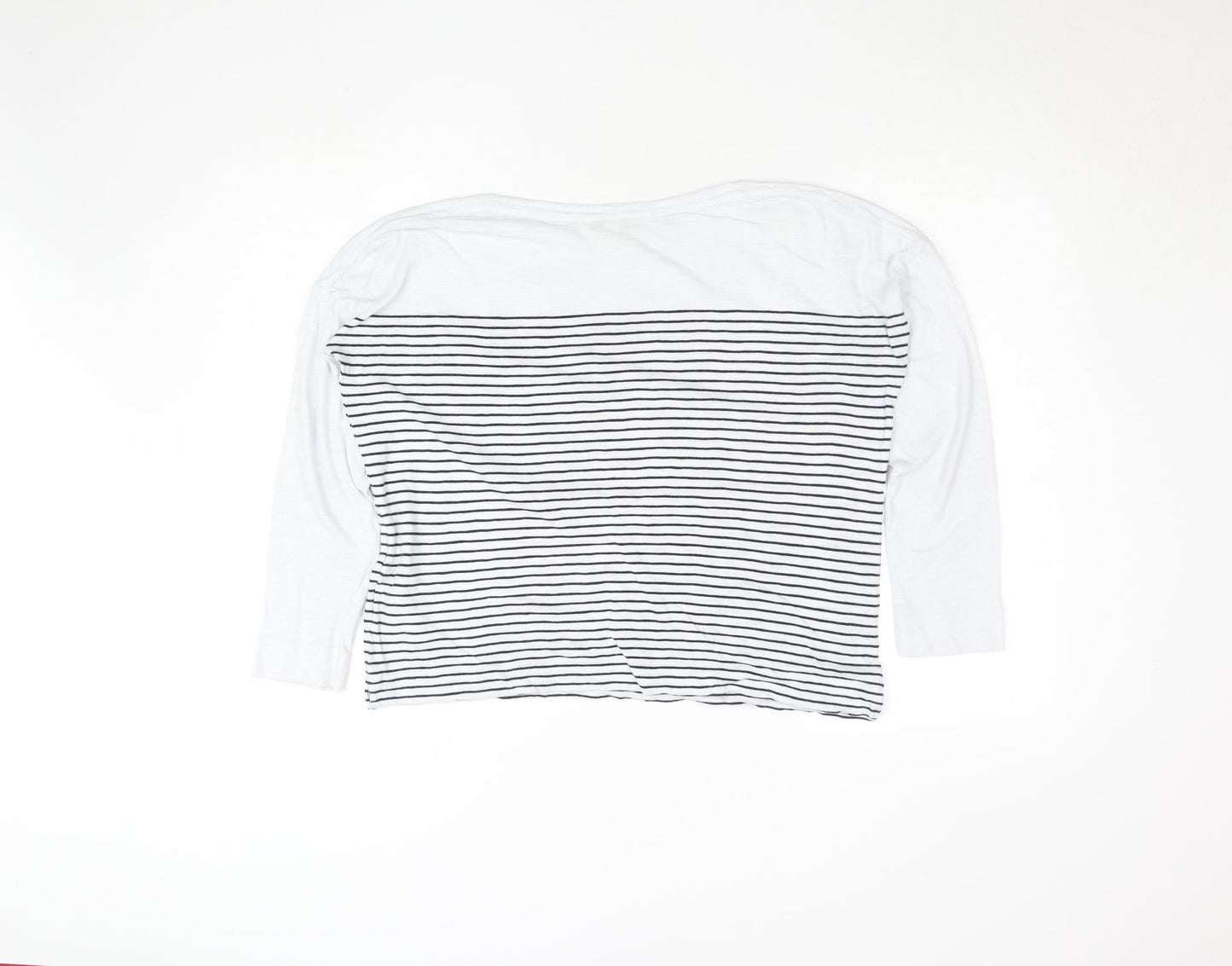 Whistles Women White Striped Long Sleeve Cotton T-Shirt Size S