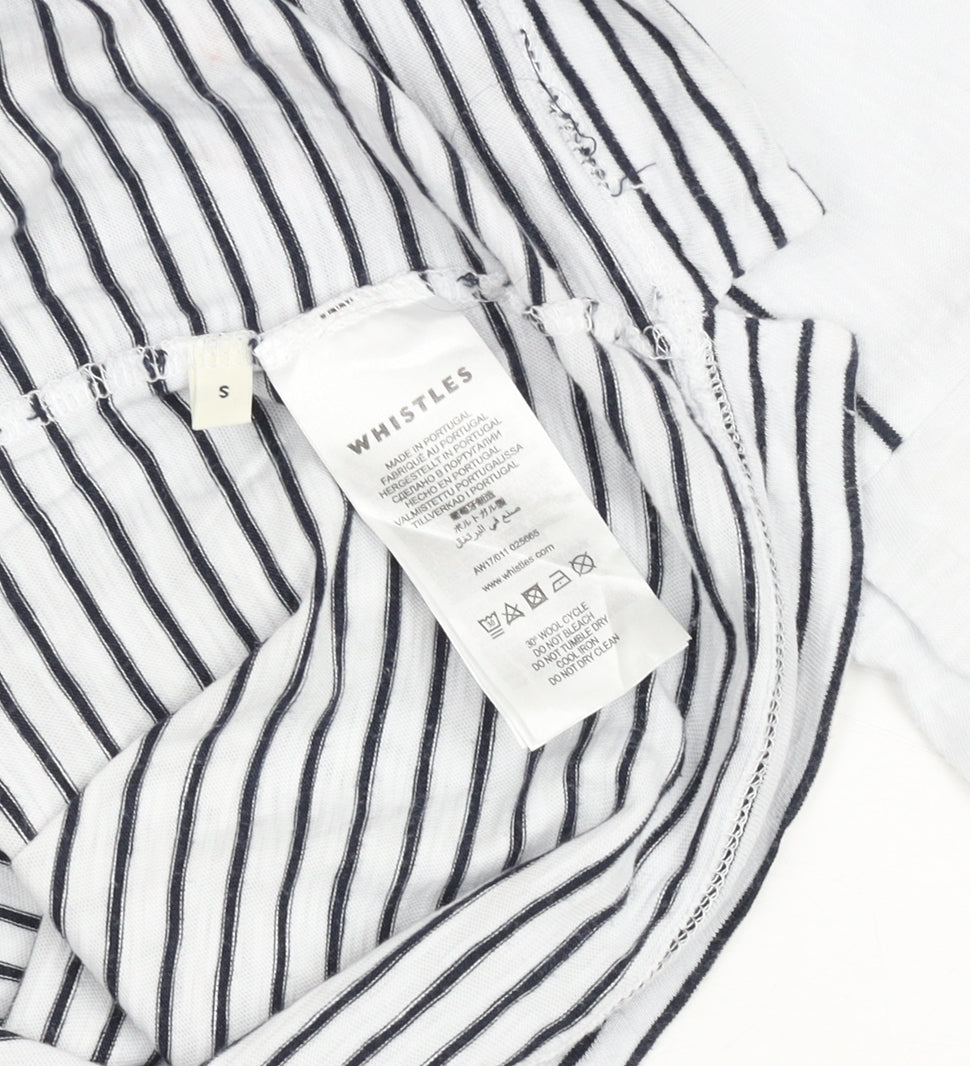 Whistles Women White Striped Long Sleeve Cotton T-Shirt Size S
