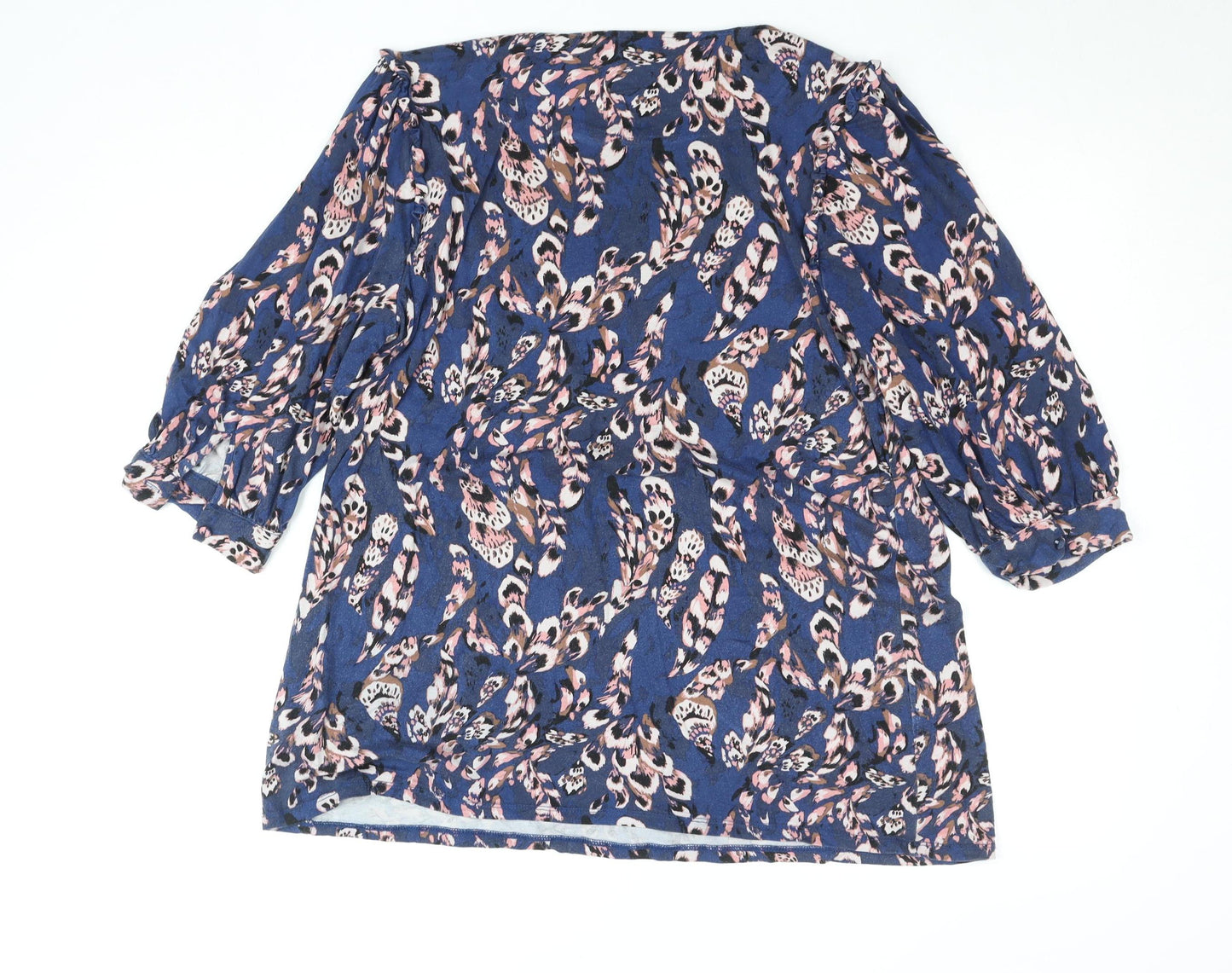 Monsoon Women Blue Floral 3/4 Sleeve Viscose Tunic Blouse Size L