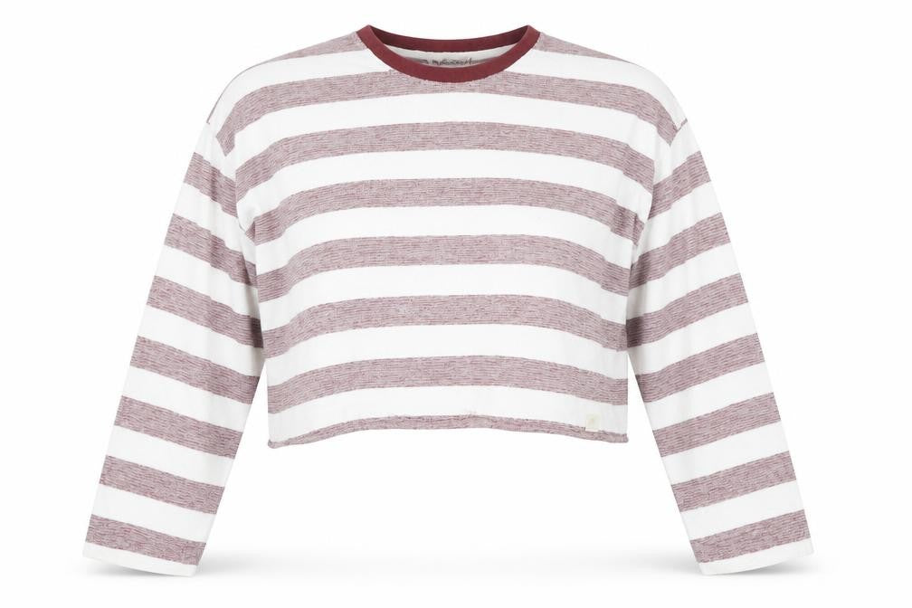 Pull&Bear Women's Red White Striped Cropped Long Sleeve T-Shirt Size 12