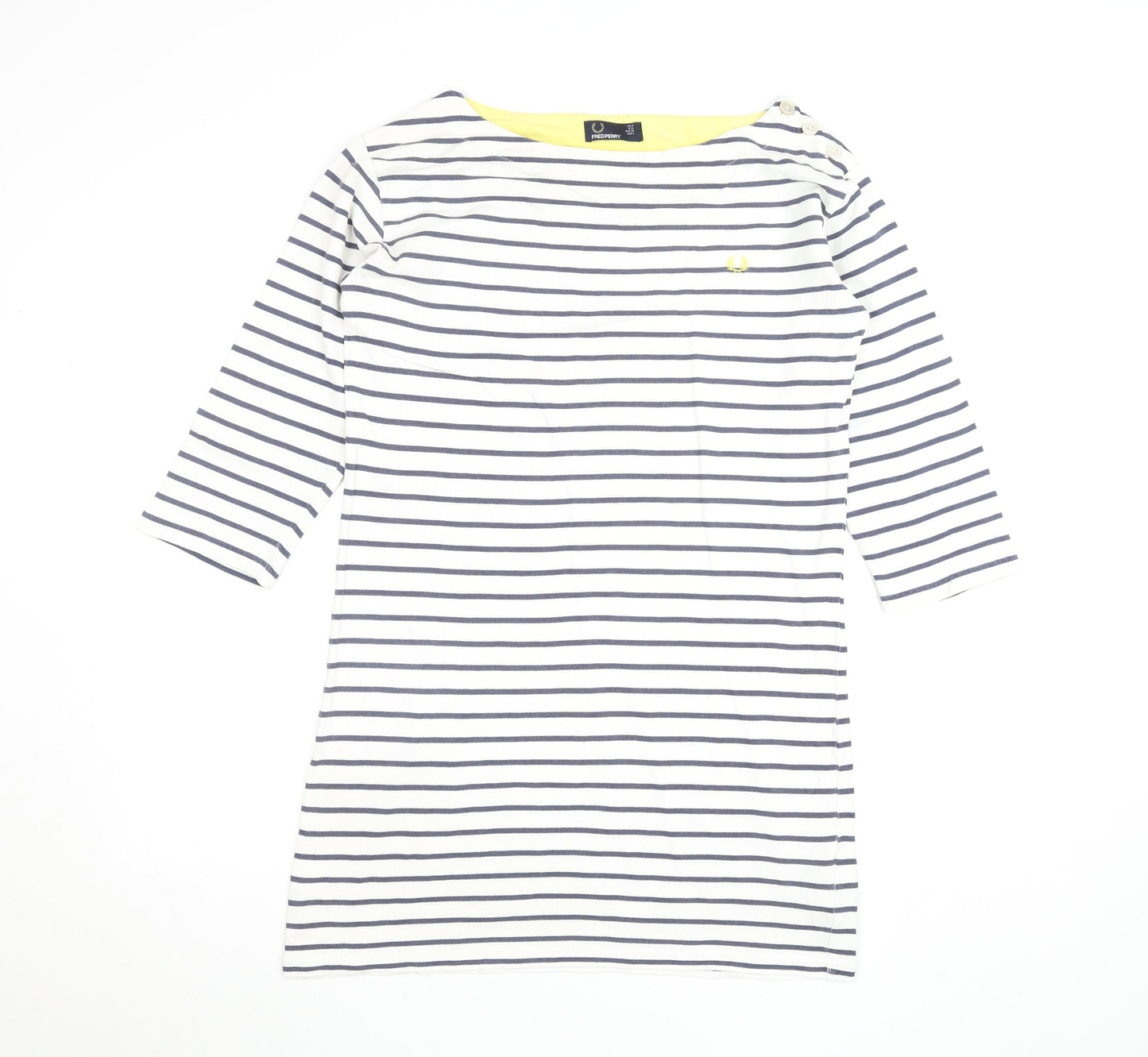 Fred Perry Women's White Striped Shift Dress Size 6