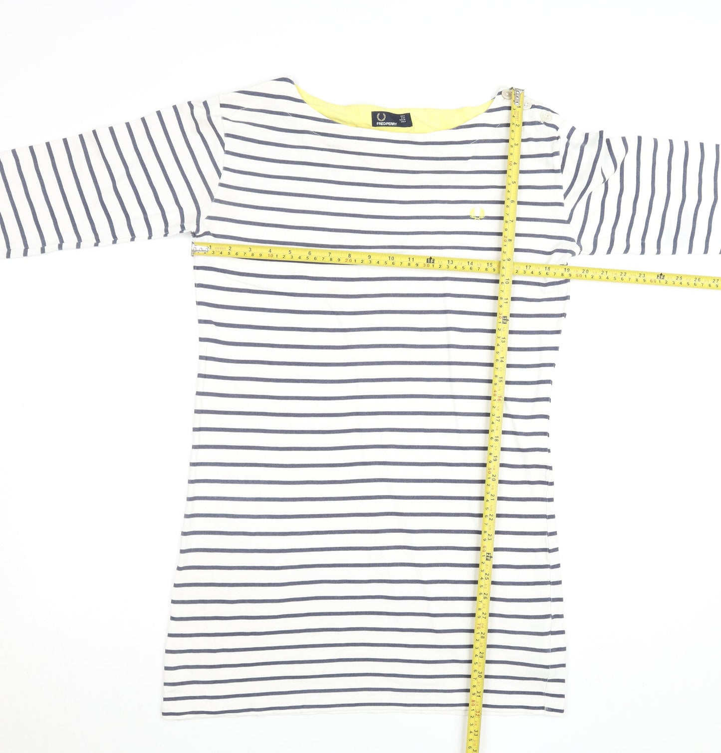 Fred Perry Women's White Striped Shift Dress Size 6