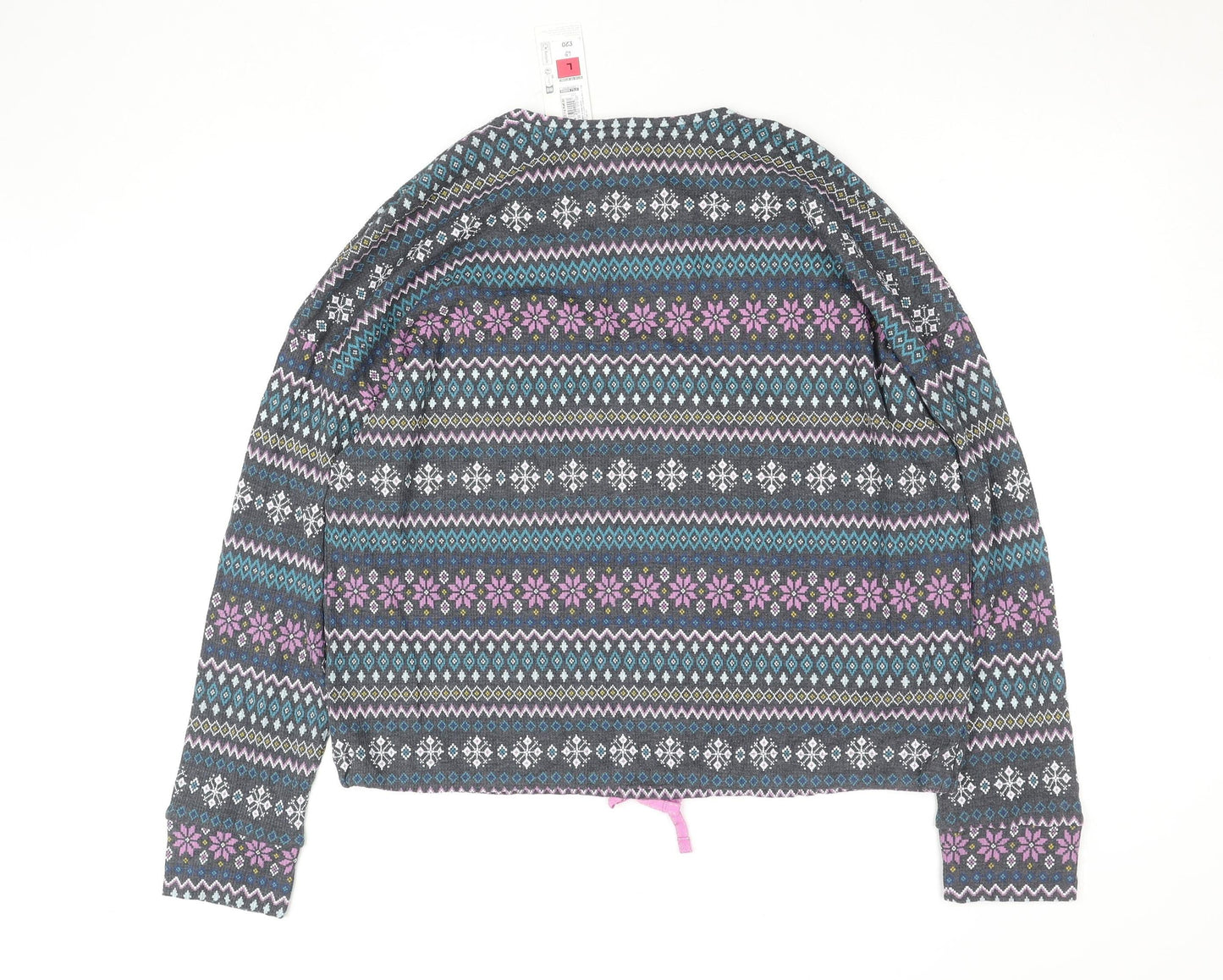 Marks and Spencer Womens Grey Fair Isle Long Sleeve Jersey Top L