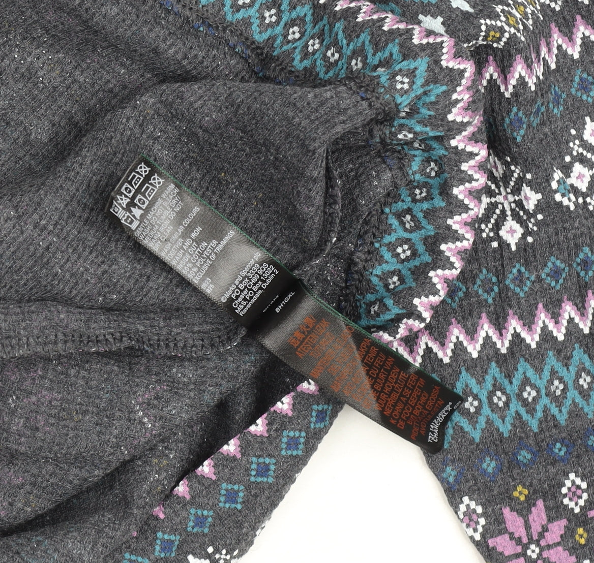 Marks and Spencer Womens Grey Fair Isle Long Sleeve Jersey Top L