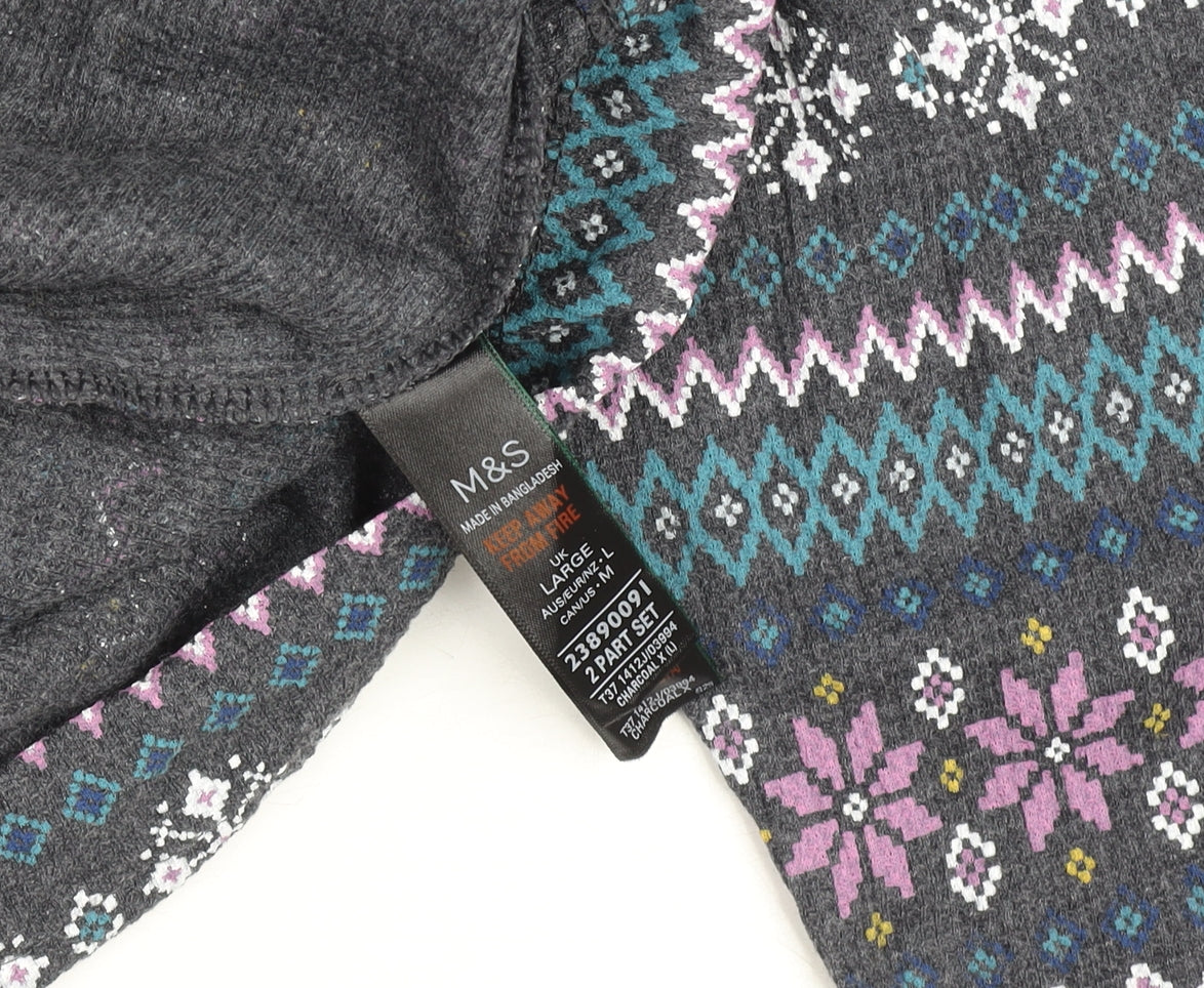 Marks and Spencer Womens Grey Fair Isle Long Sleeve Jersey Top L