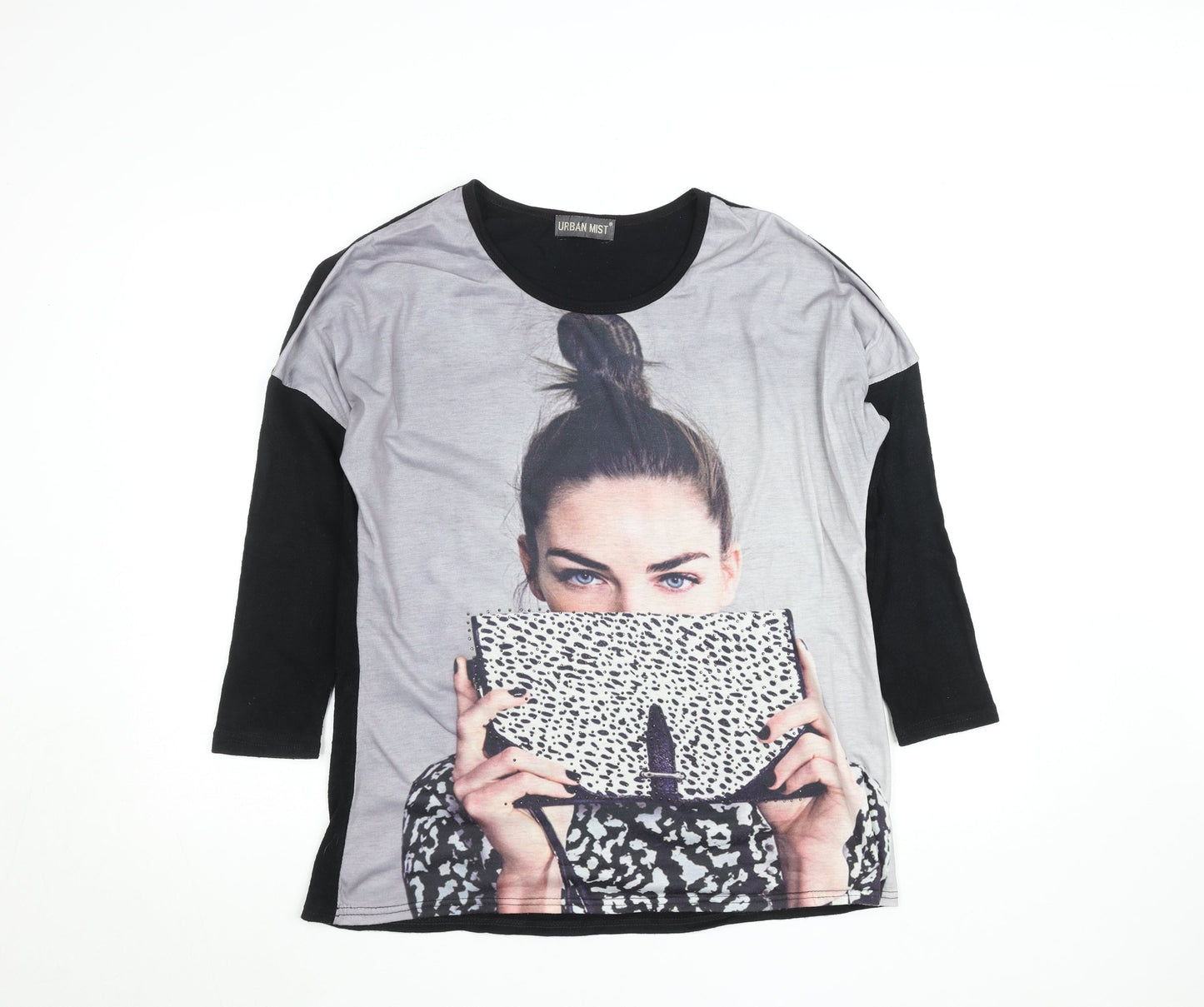 Urban Mist Women's Black Graphic 3/4 Sleeve Jersey T-Shirt Size M