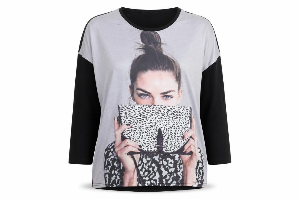 Urban Mist Women's Black Graphic 3/4 Sleeve Jersey T-Shirt Size M