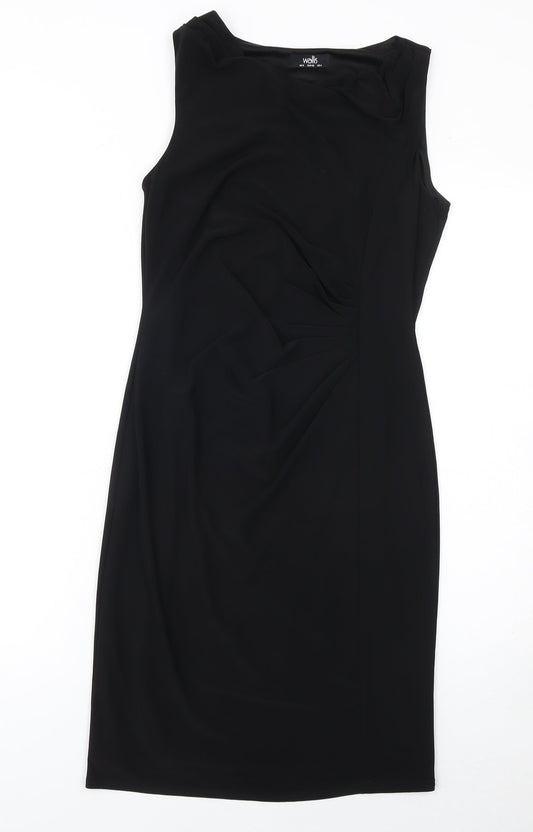 Wallis Women's Black Size 8 Sleeveless Sheath Knee Length Dress