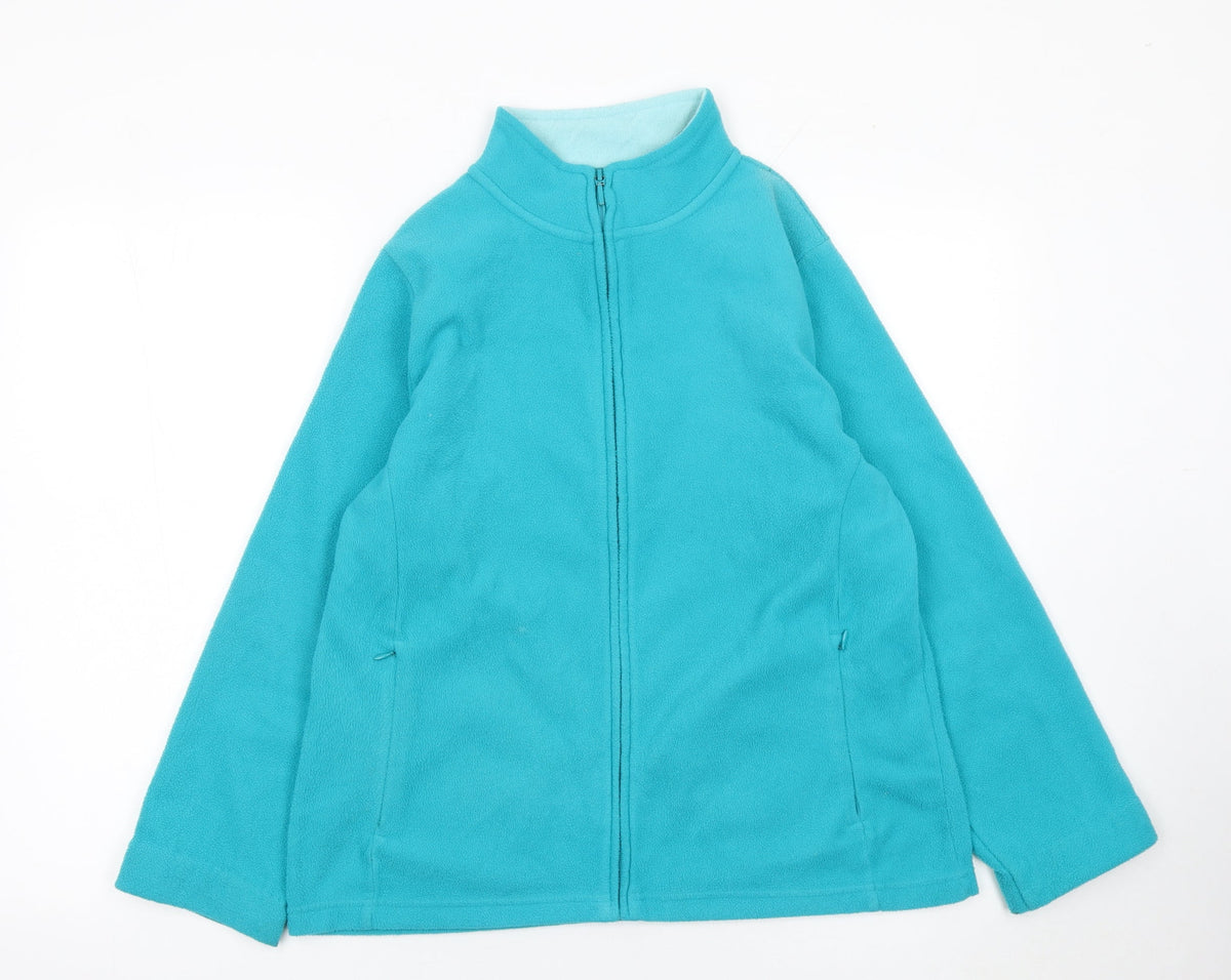 Isle Essentials Womens Blue Fleece Mid-Length Full Zip Jacket Size 14-16