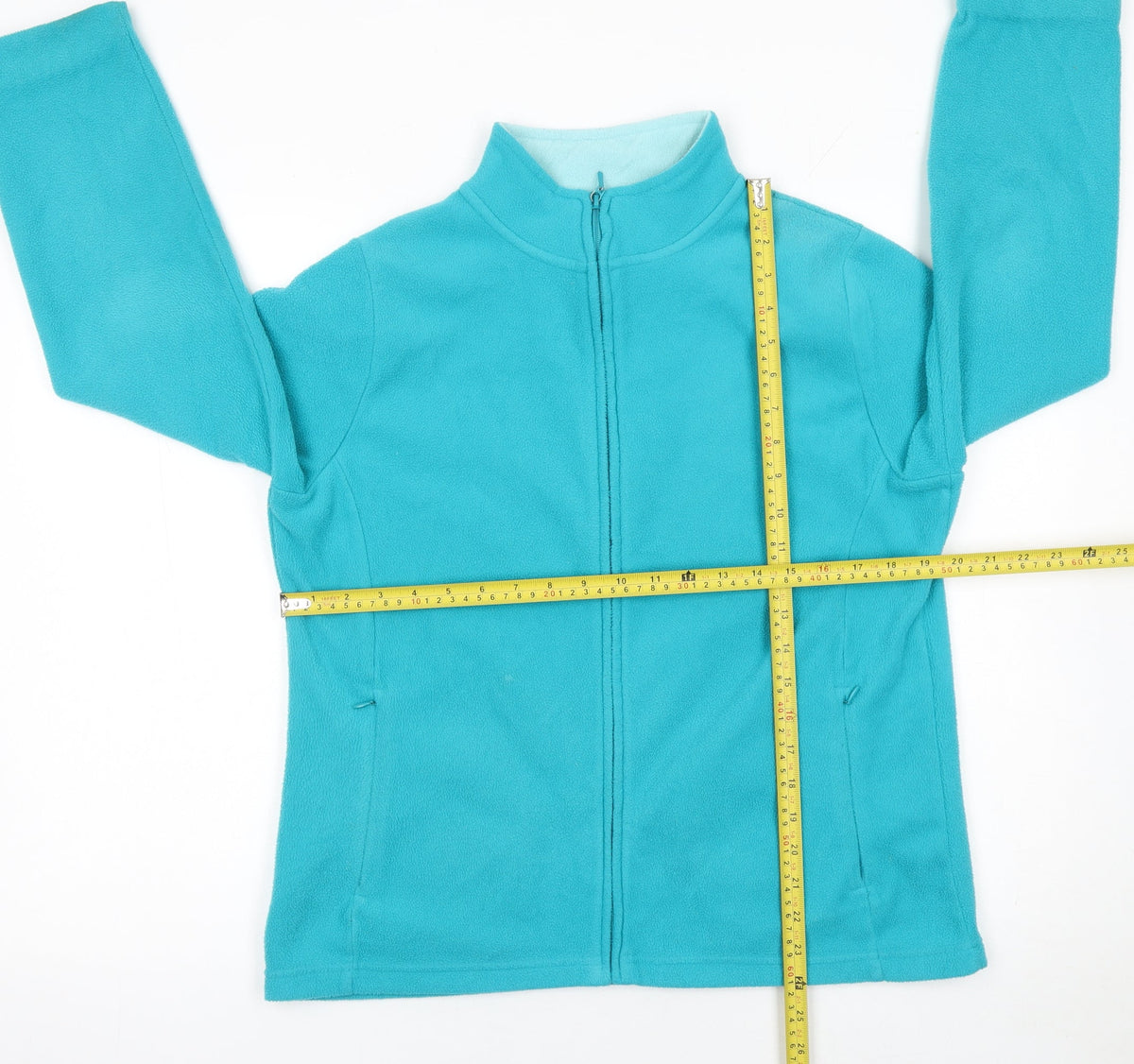 Isle Essentials Womens Blue Fleece Mid-Length Full Zip Jacket Size 14-16