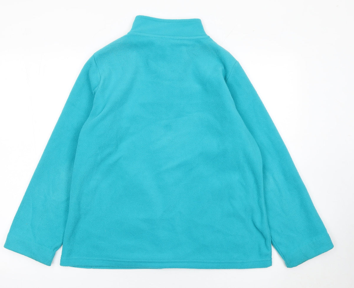 Isle Essentials Womens Blue Fleece Mid-Length Full Zip Jacket Size 14-16