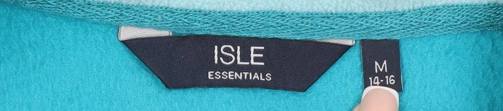 Isle Essentials Womens Blue Fleece Mid-Length Full Zip Jacket Size 14-16