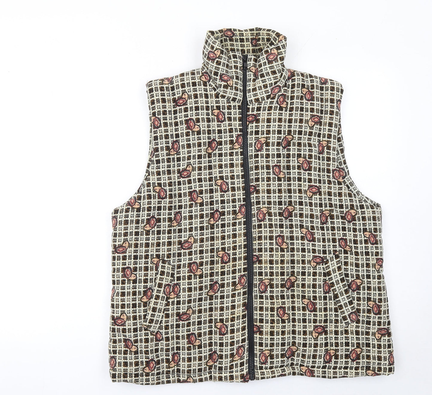 Widon Collection Womens Beige 2XL Patterned Zip Waistcoat Jacket