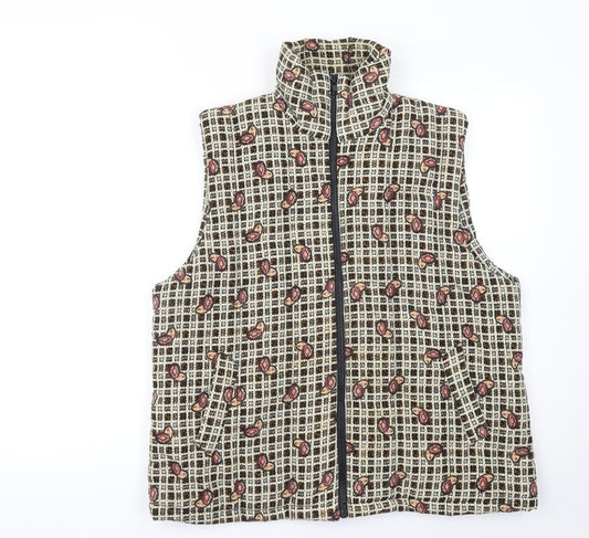Widon Collection Womens Beige 2XL Patterned Zip Waistcoat Jacket