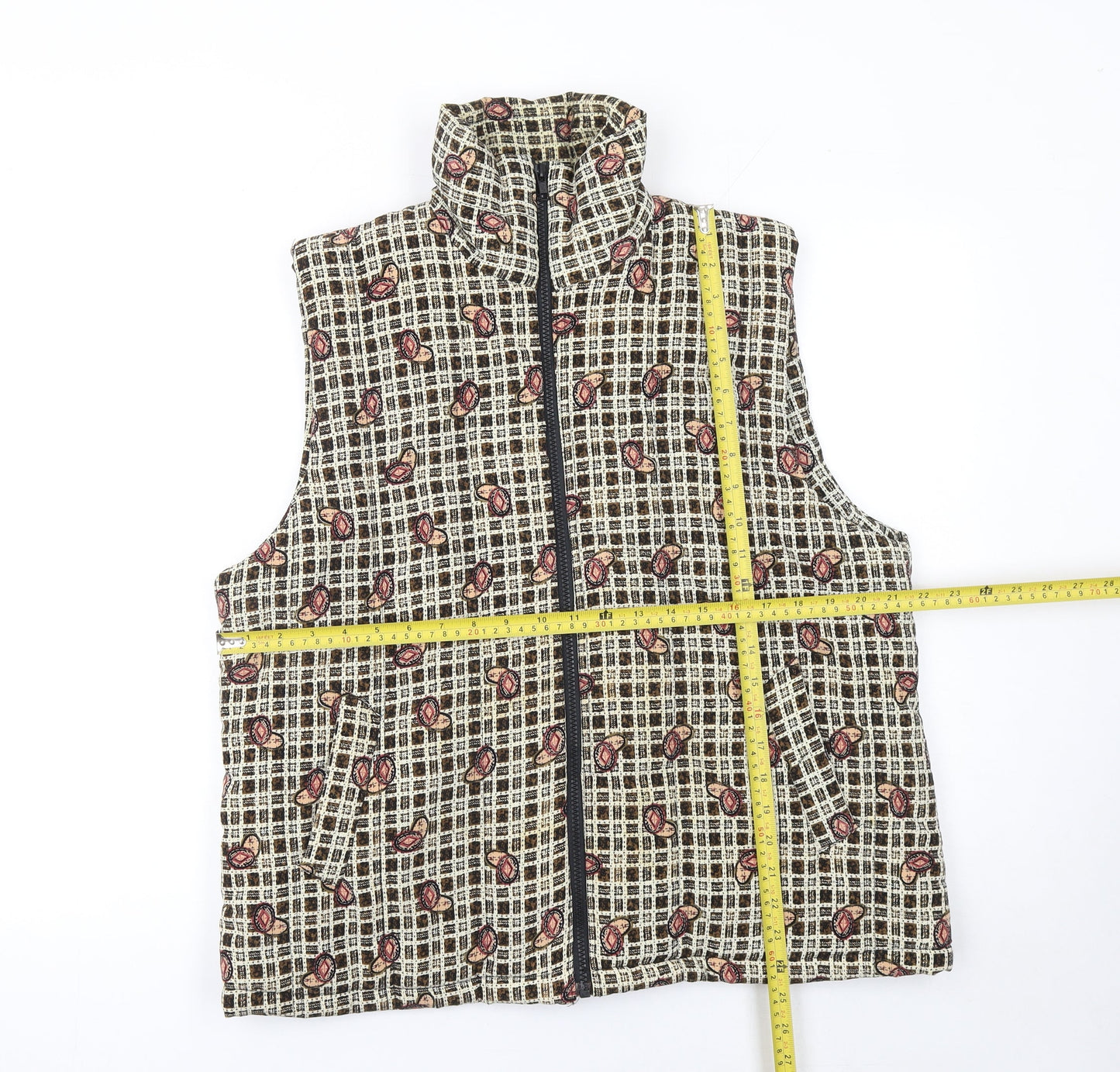 Widon Collection Womens Beige 2XL Patterned Zip Waistcoat Jacket